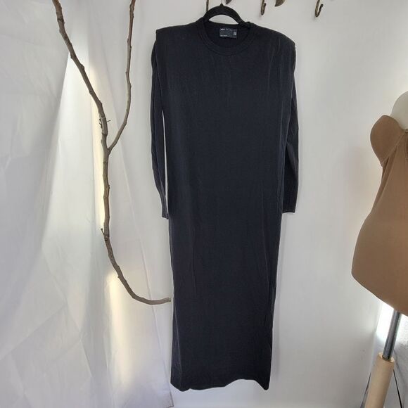 Asos design padded shoulder long sleeve maxi dress in black - Picture 2 of 5